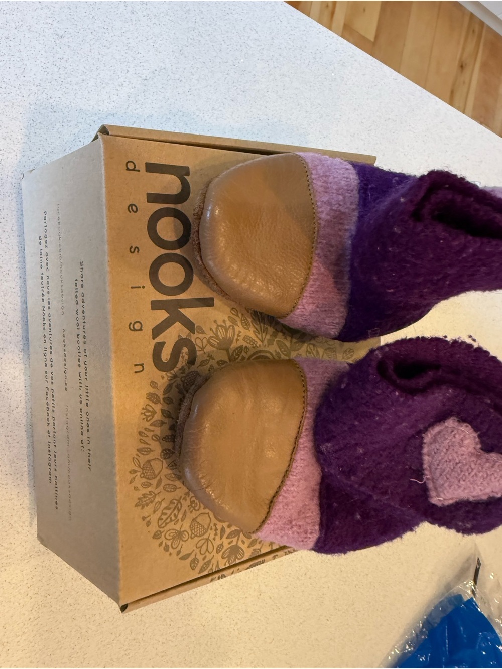 Nooks Purple and Lavender Kids Slippers with Tan Leather Toes